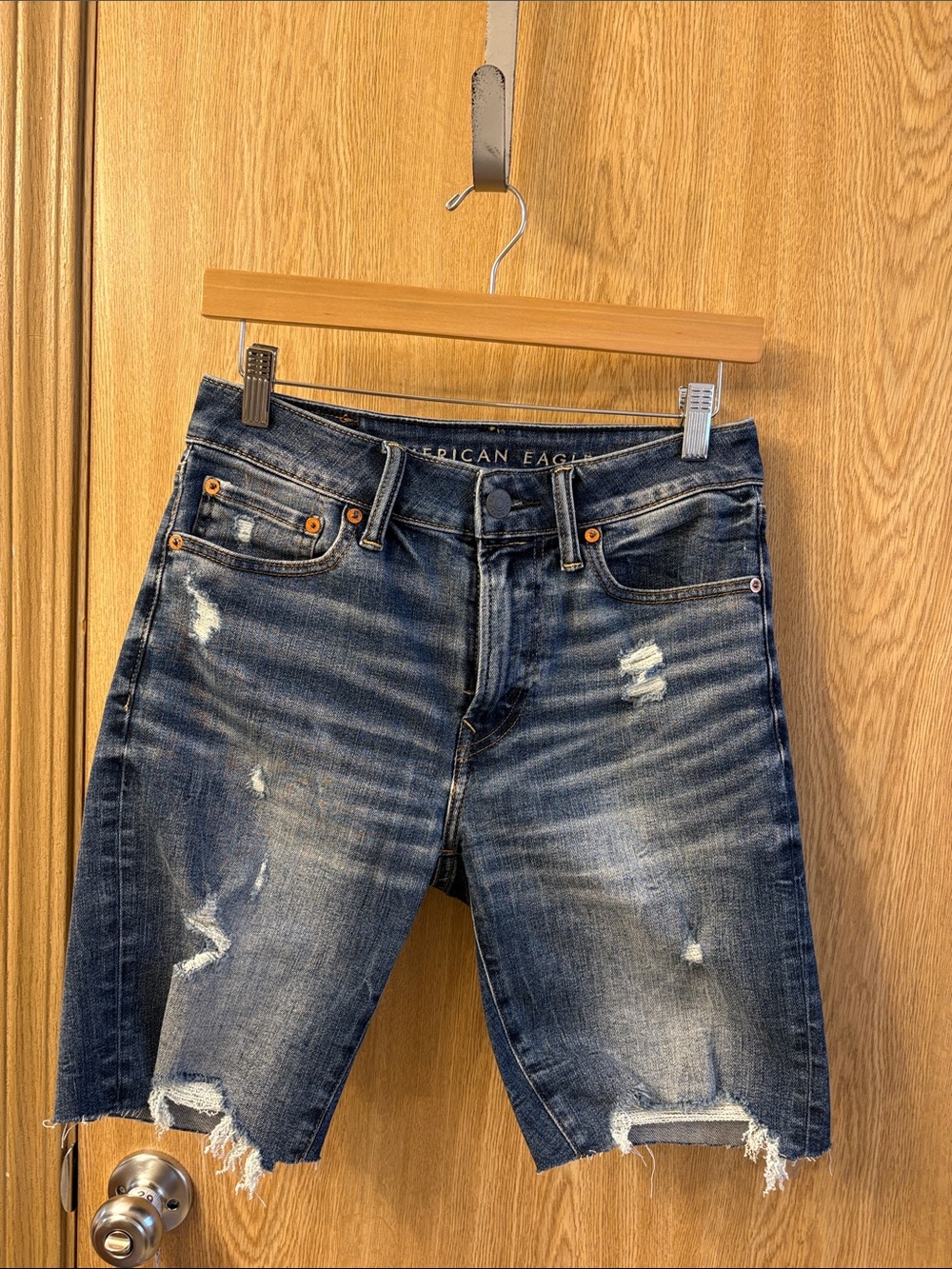 American Eagle Outfitters Distressed Dark Blue Denim Shorts